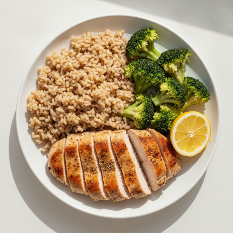 Seared Turkey Breast with Steamed Broccoli and Brown Rice