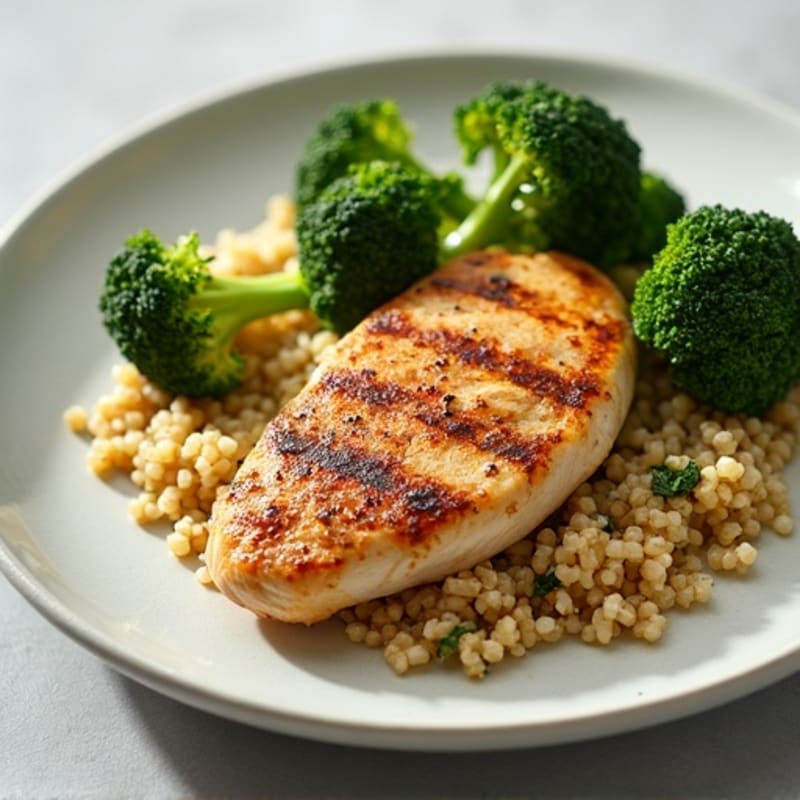 Grilled Chicken Breast with Quinoa and Roasted Broccoli