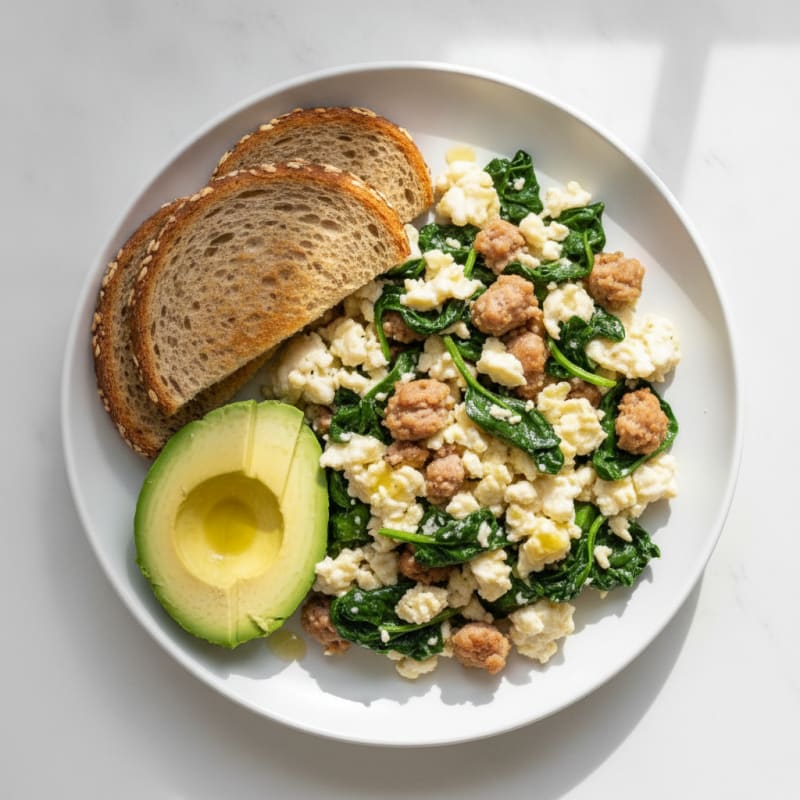 Egg White and Turkey Sausage Scramble with Spinach