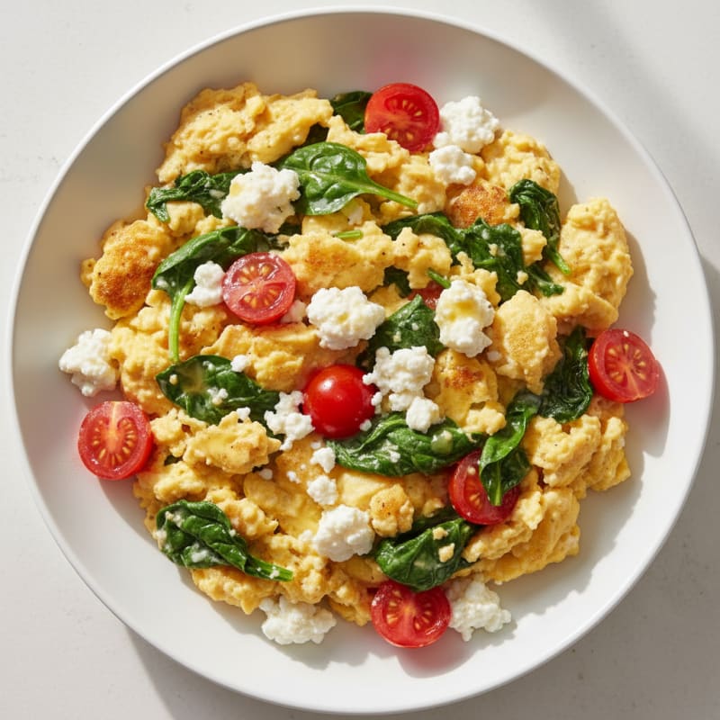 Cottage Cheese Egg Scramble with Spinach and Tomatoes