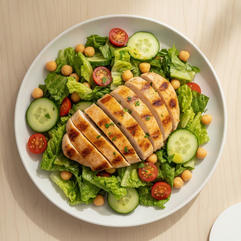 Grilled Chicken Breast Salad with Crisp Romaine and Chickpeas