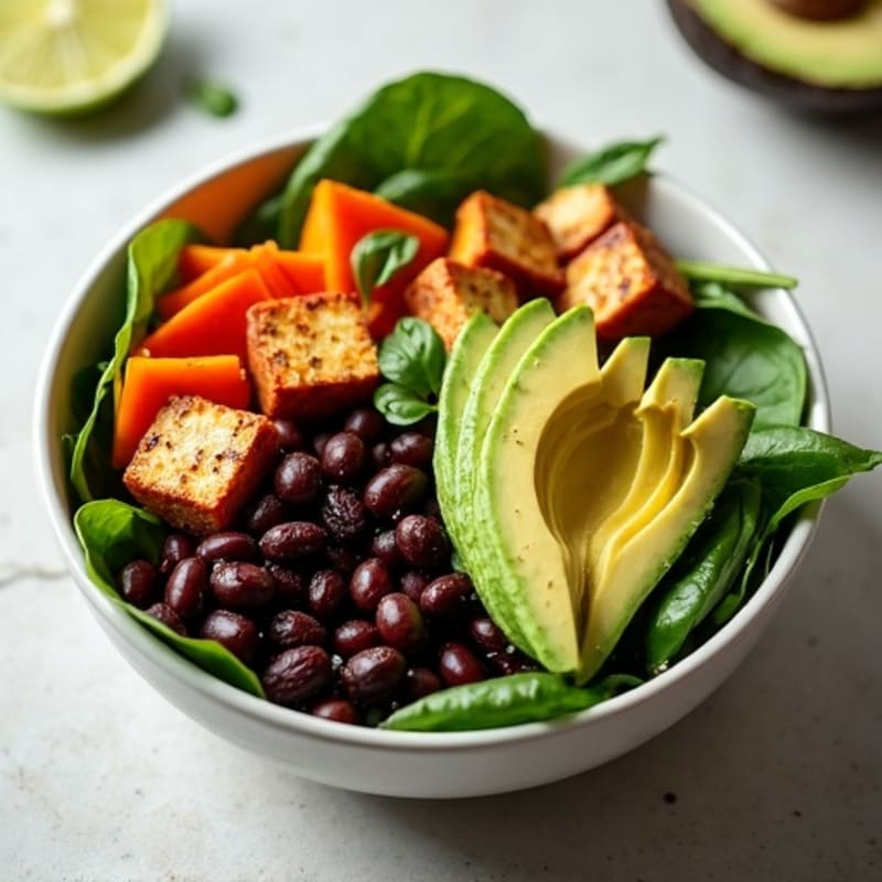 Roasted Sweet Potato and Black Bean Bowl with Creamy Avocado