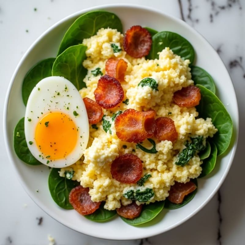 Cottage Cheese Scramble with Spinach and Turkey Bacon