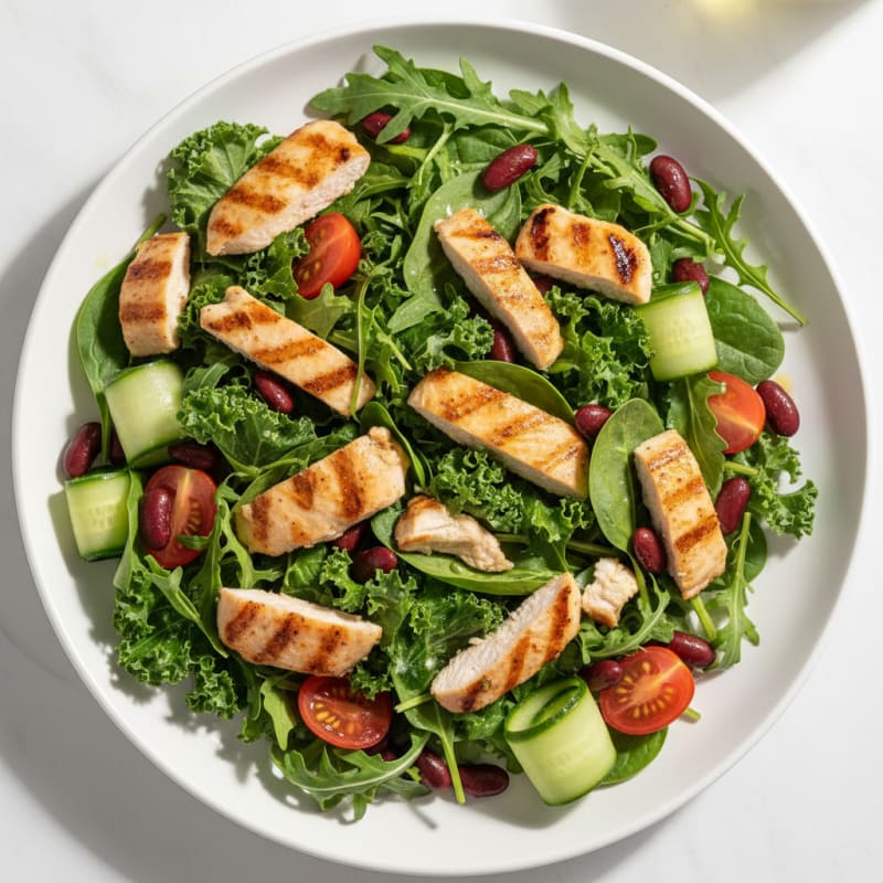 Grilled Chicken and Kidney Bean Salad with Mixed Greens