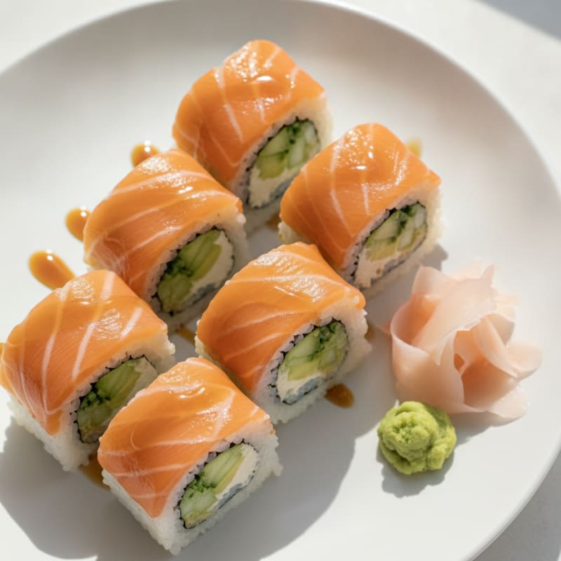 Fresh Salmon and Avocado Sushi Rolls