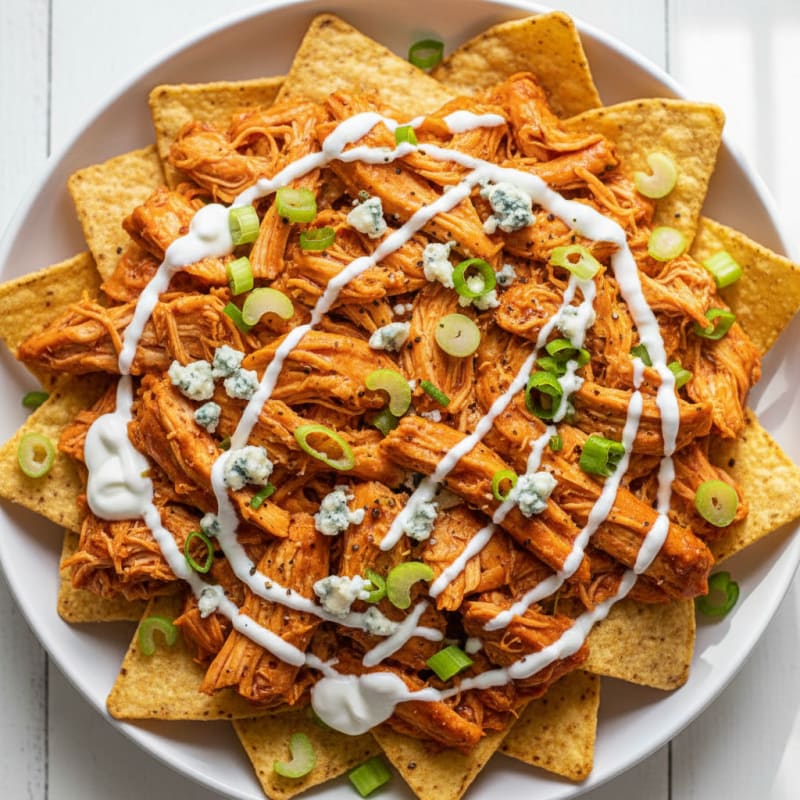 Buffalo Chicken Nachos with Blue Cheese