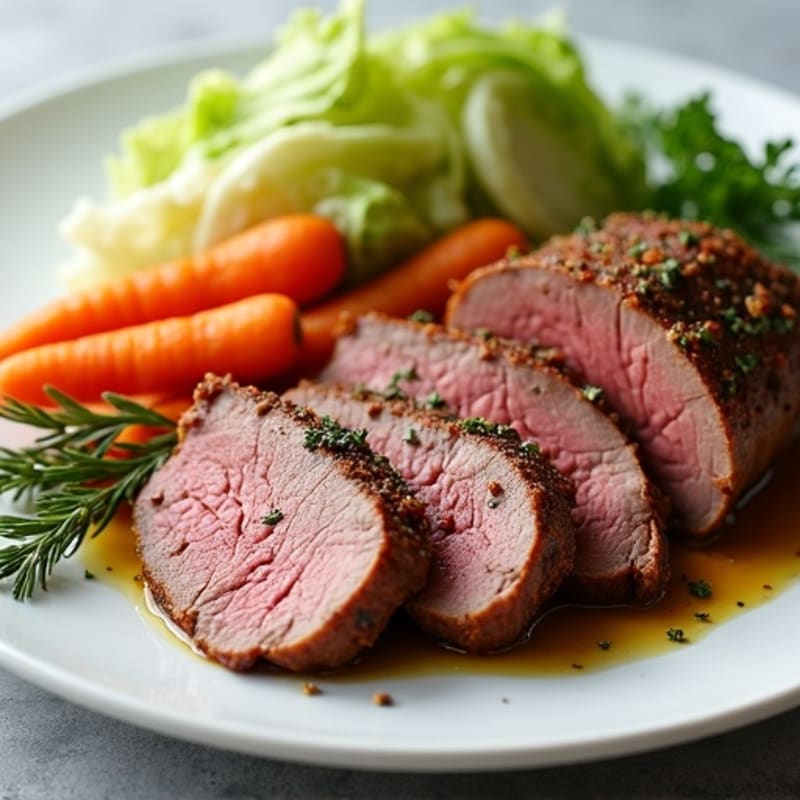 Herb-Rubbed Roast Beef with Roasted Cabbage and Carrots