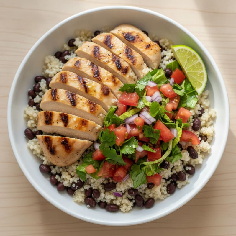 Grilled Chicken and Quinoa Burrito Bowl with Fresh Salsa