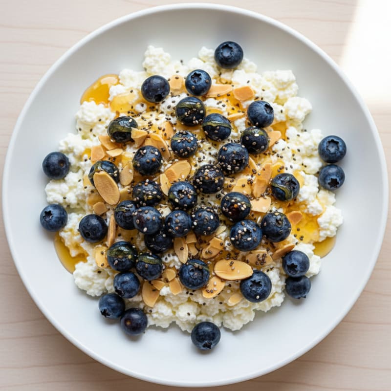 Cottage Cheese Berry Bowl with Chia and Almonds