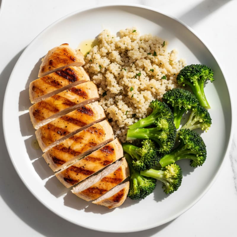 Grilled Chicken Breast with Quinoa and Steamed Broccoli
