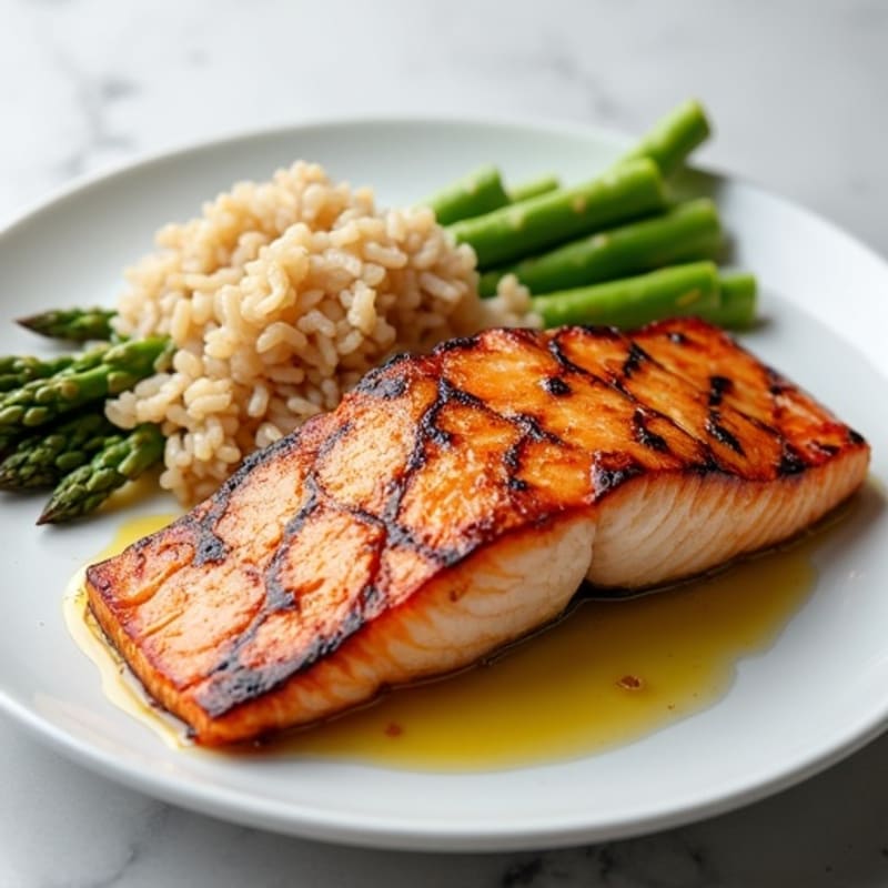 Seared Salmon with Steamed Asparagus and Brown Rice