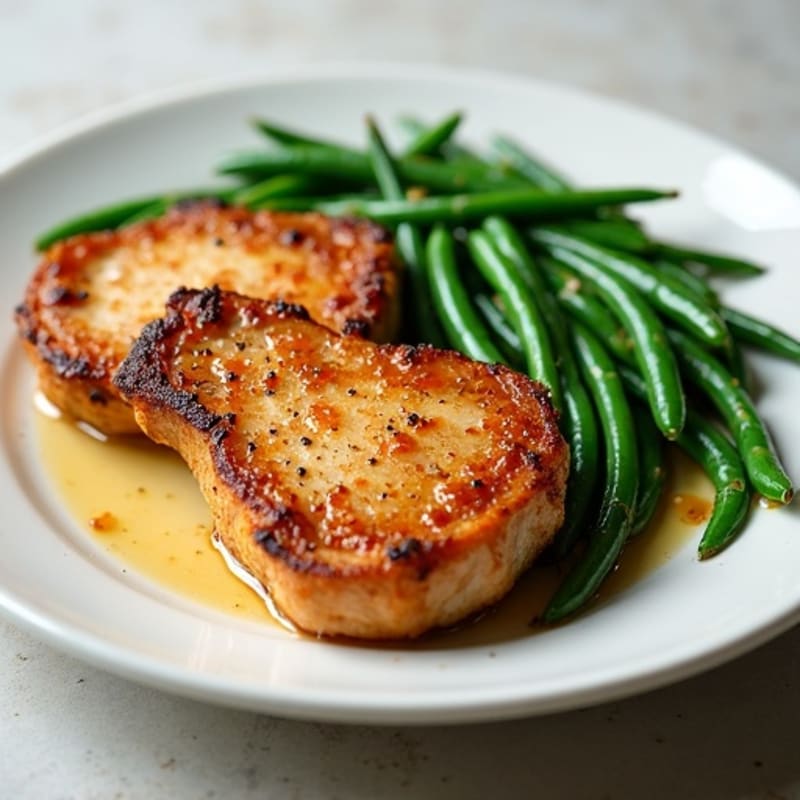 Crispy Pan-Seared Pork Chops with Garlic Green Beans