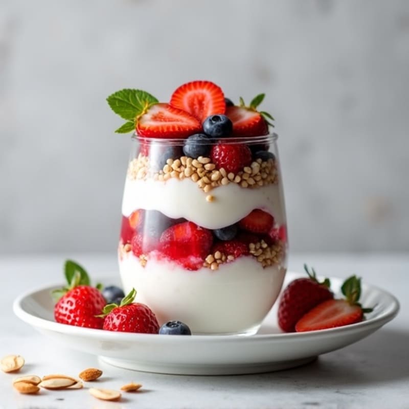 Greek Yogurt Protein Parfait with Mixed Berries and Almonds