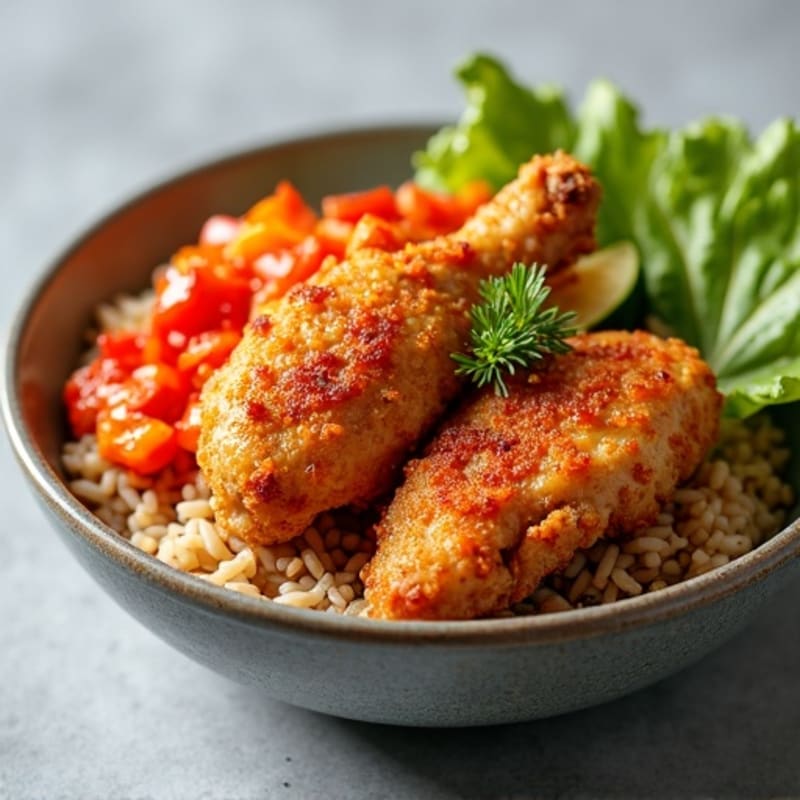 Crispy Kimchi Chicken and Veggie Brown Rice