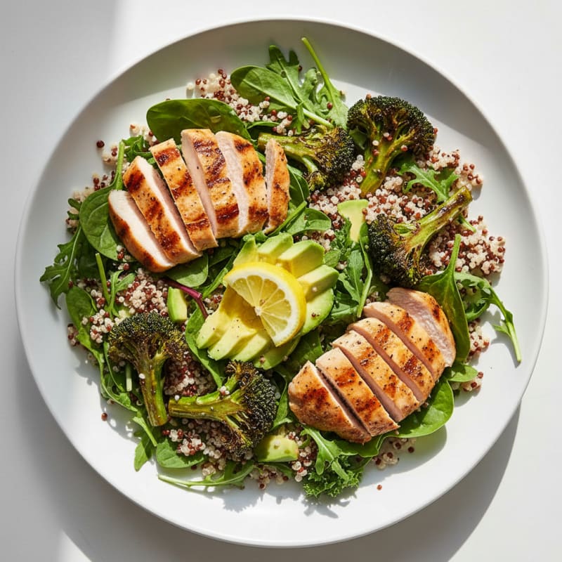 Grilled Turkey Breast Salad with Quinoa and Roasted Broccoli