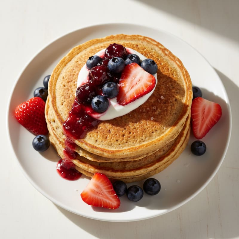 Fluffy Golden Buttermilk Pancakes with Berries