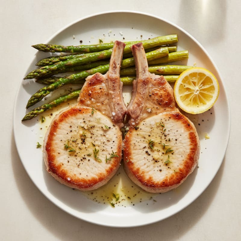 Pan-Seared Pork Chops with Roasted Asparagus