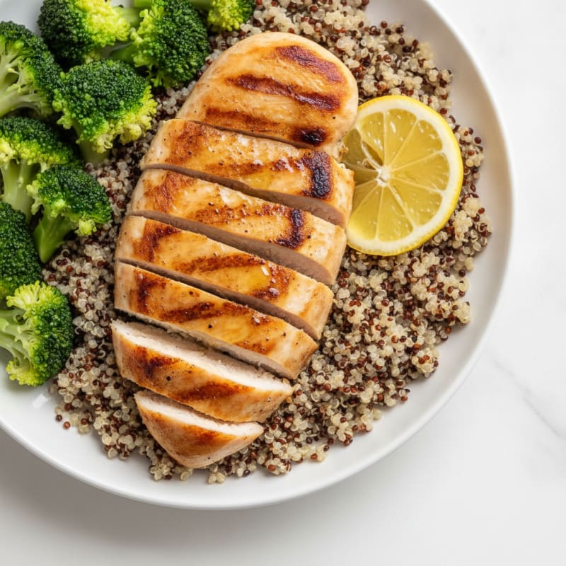 Grilled Chicken Breast with Quinoa and Steamed Broccoli