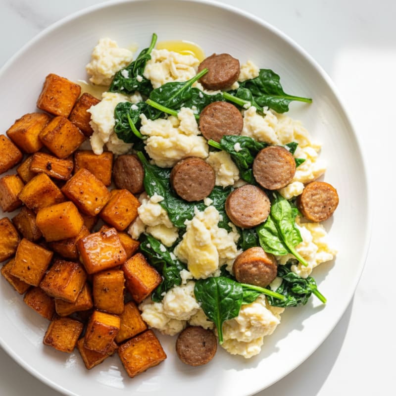 Egg White Scramble with Spinach and Turkey Sausage