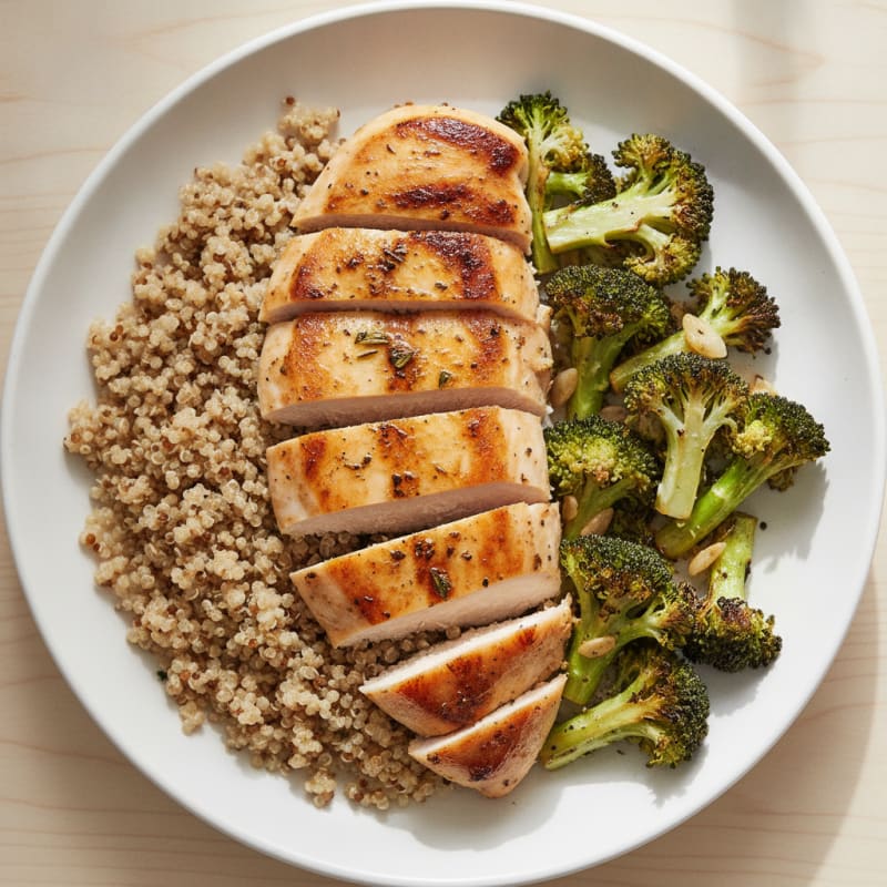 Grilled Chicken Breast with Quinoa and Roasted Broccoli