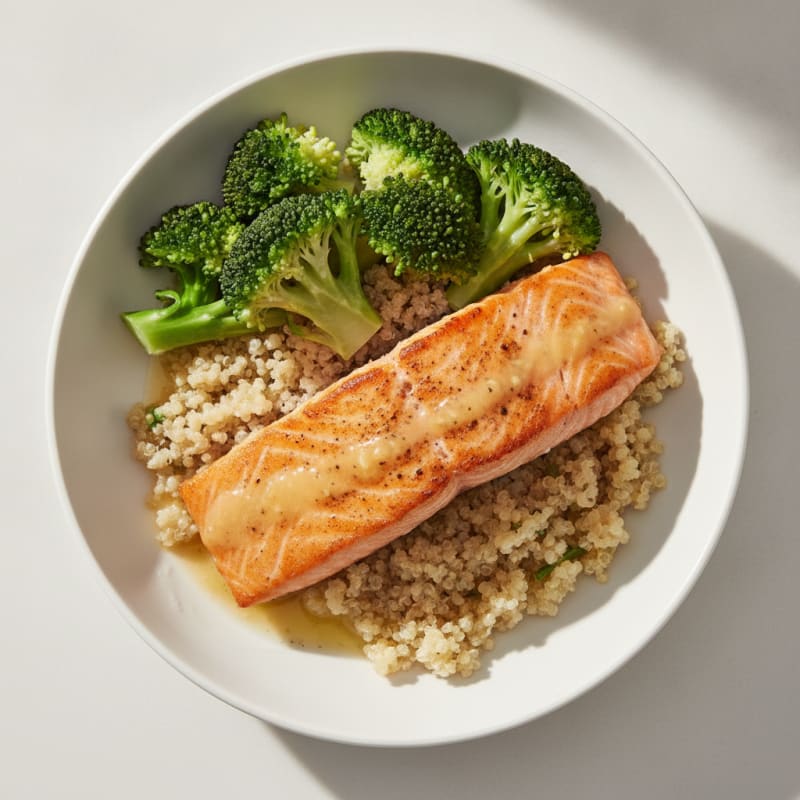 Seared Salmon Fillet with Steamed Broccoli and Quinoa