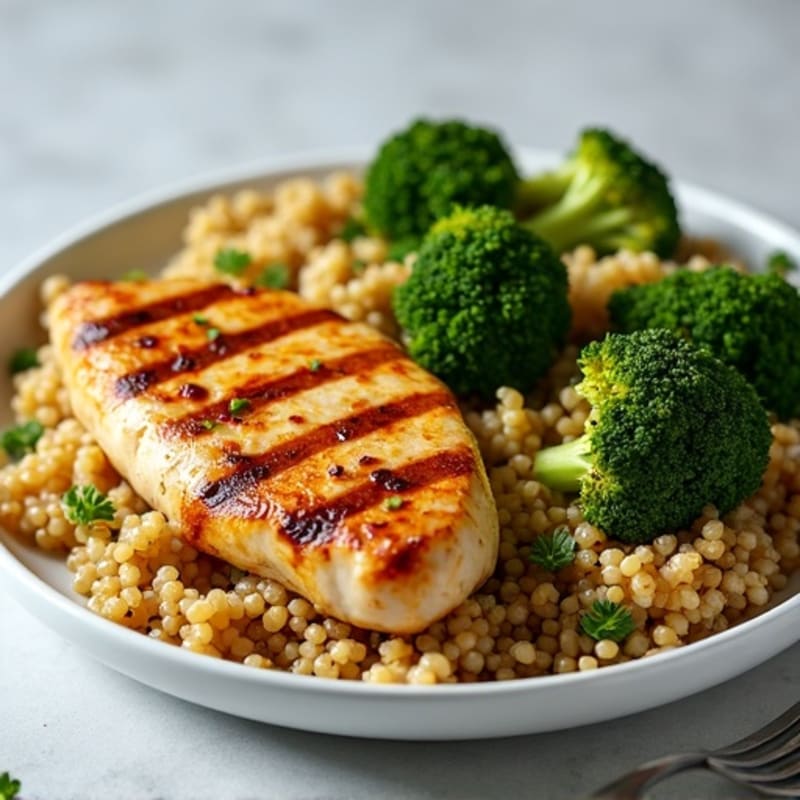 Grilled Chicken Breast with Roasted Broccoli and Quinoa