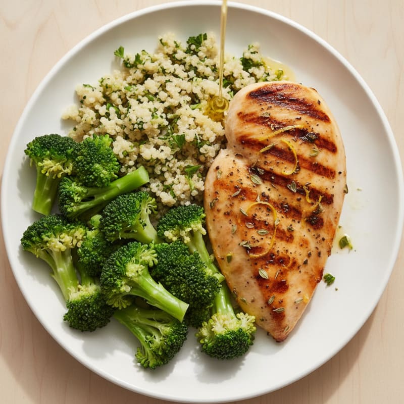 Grilled Chicken Breast with Quinoa and Steamed Broccoli