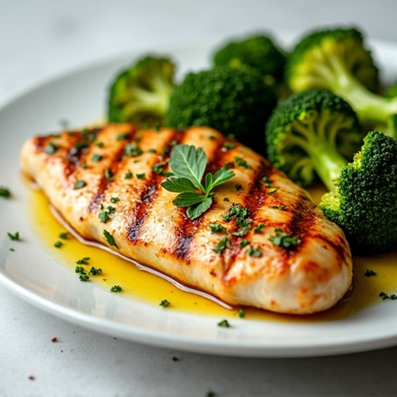 Grilled Lemon Herb Chicken Breast with Roasted Broccoli