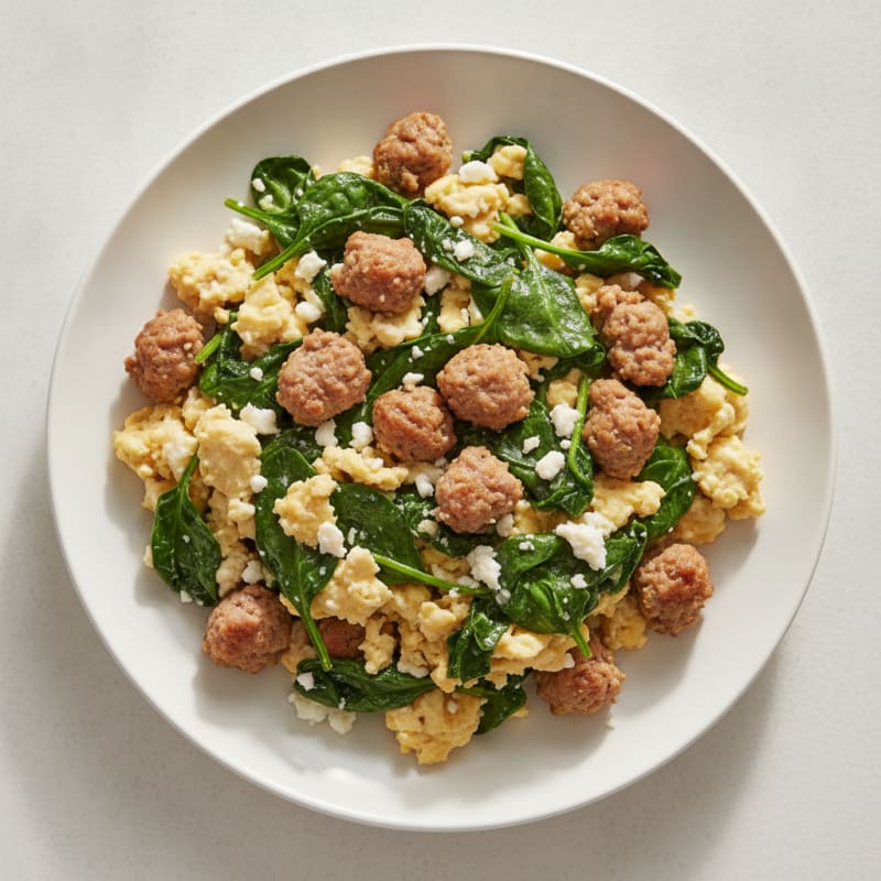 Egg White and Turkey Sausage Scramble with Spinach and Feta