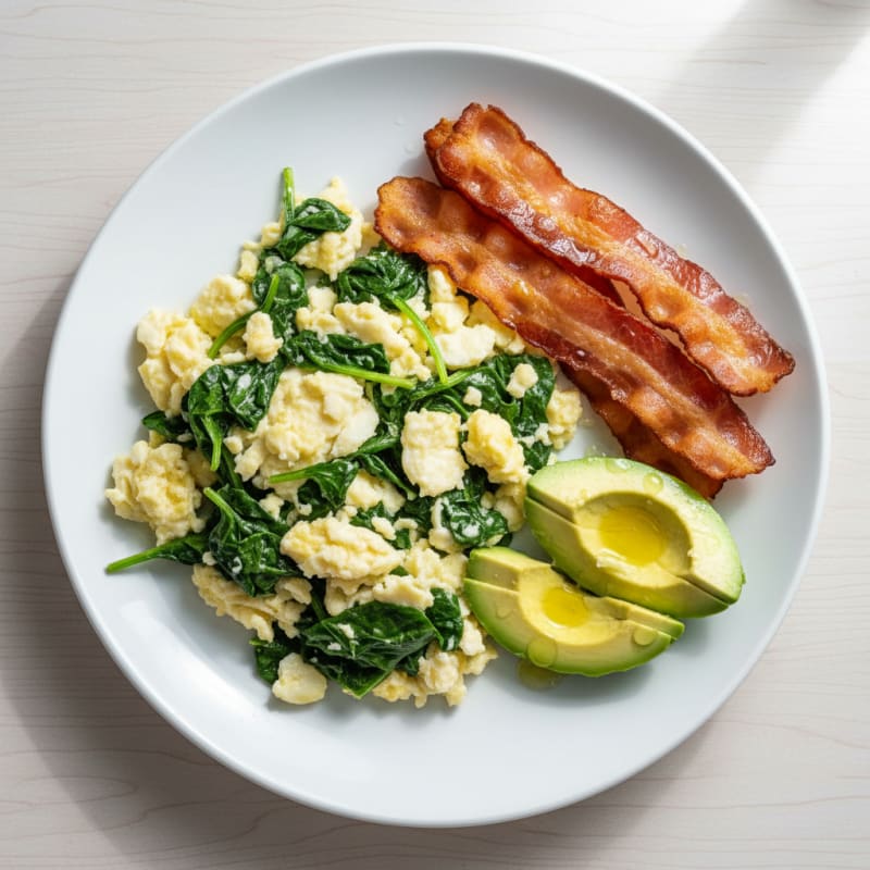 Egg White and Spinach Scramble with Turkey Bacon