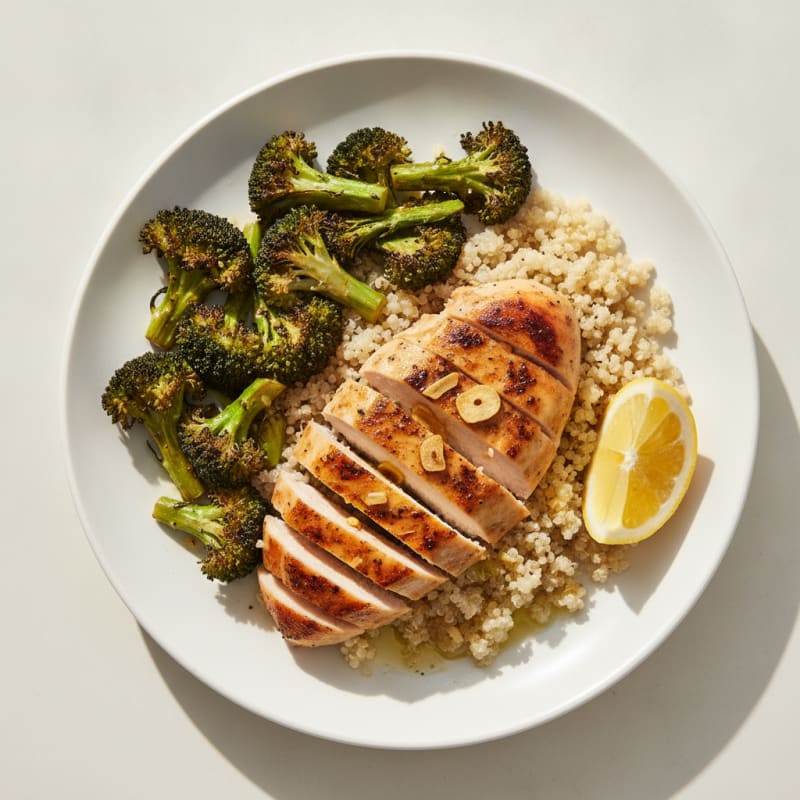 Grilled Chicken Breast with Quinoa and Roasted Broccoli