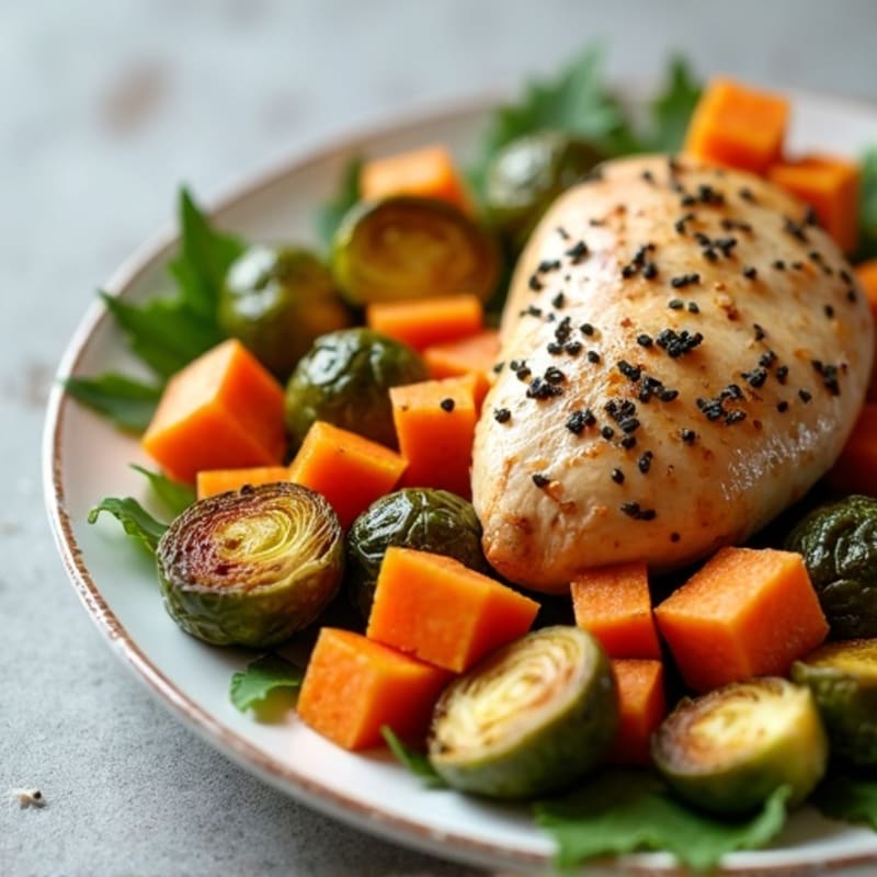 Herb-Roasted Chicken with Sweet Potato and Brussels Sprouts