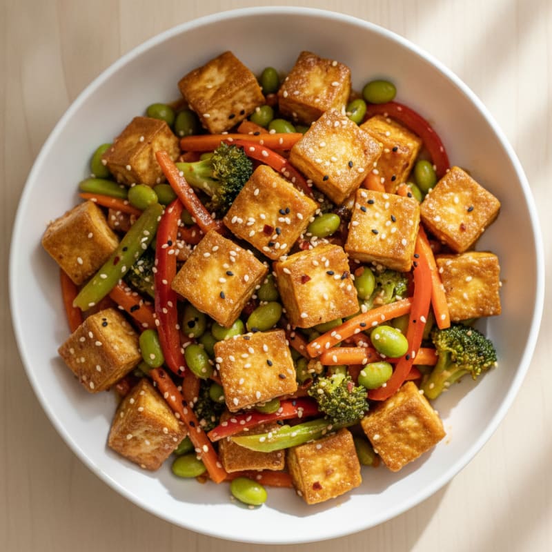 Sesame Tofu Stir-Fry with Mixed Vegetables