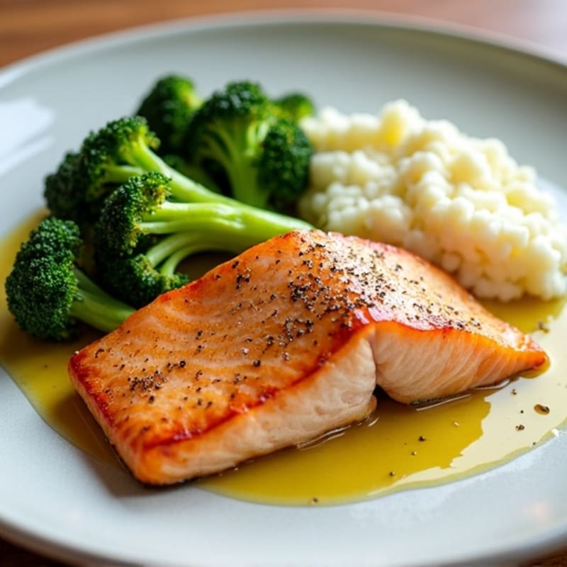 Seared Salmon with Roasted Broccoli and Cauliflower Mash