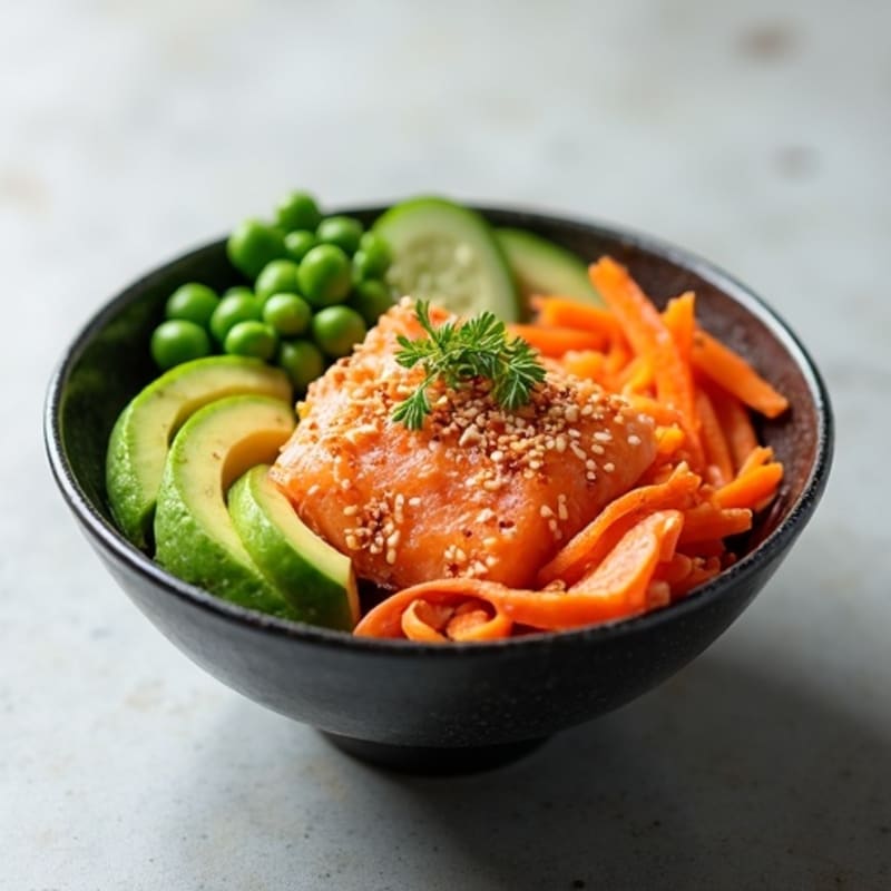 Crispy Salmon Sushi Bowl with Fresh Avocado and Crunchy Veggies
