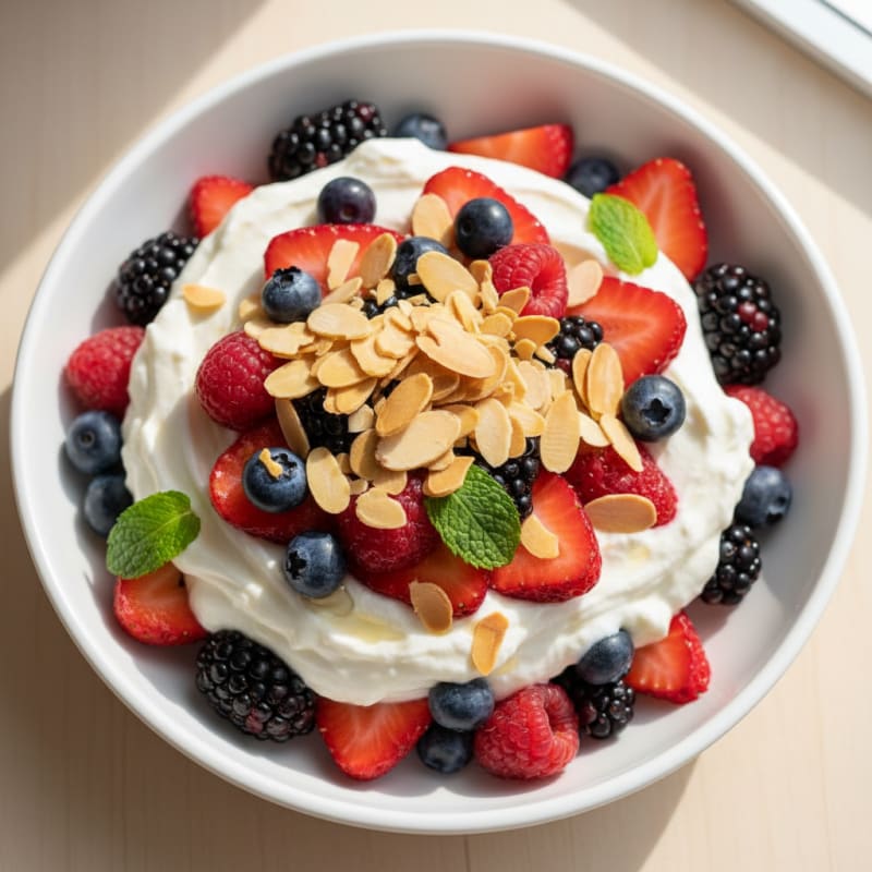 Greek Yogurt Protein Parfait with Mixed Berries and Almonds