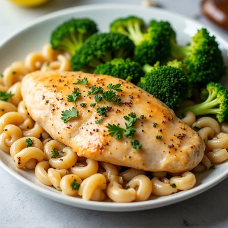 Lemon Herb Chicken with Whole Wheat Pasta and Roasted Broccoli