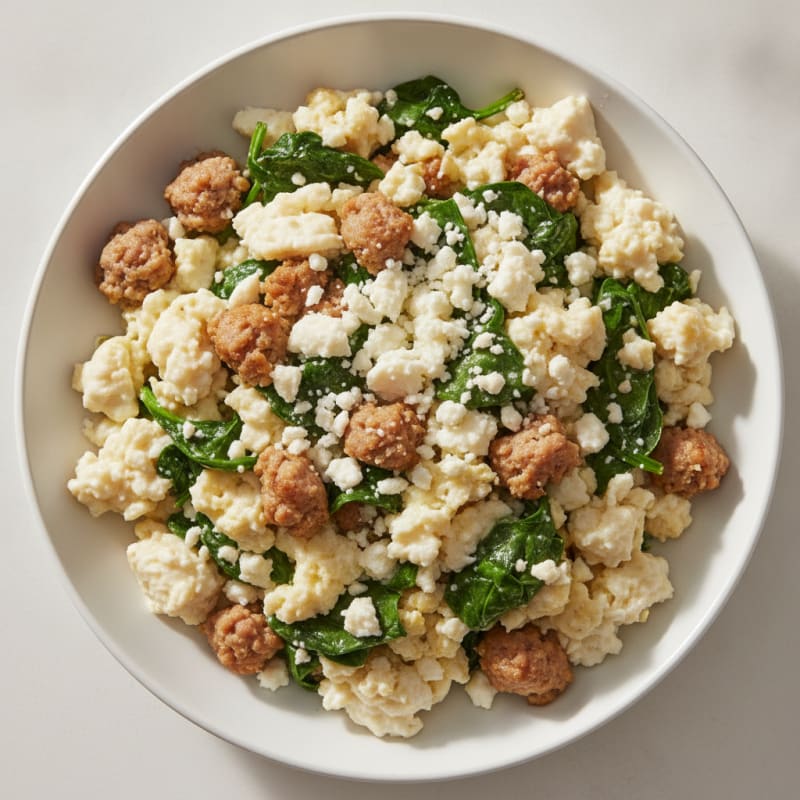 Egg White and Turkey Sausage Scramble with Spinach and Feta