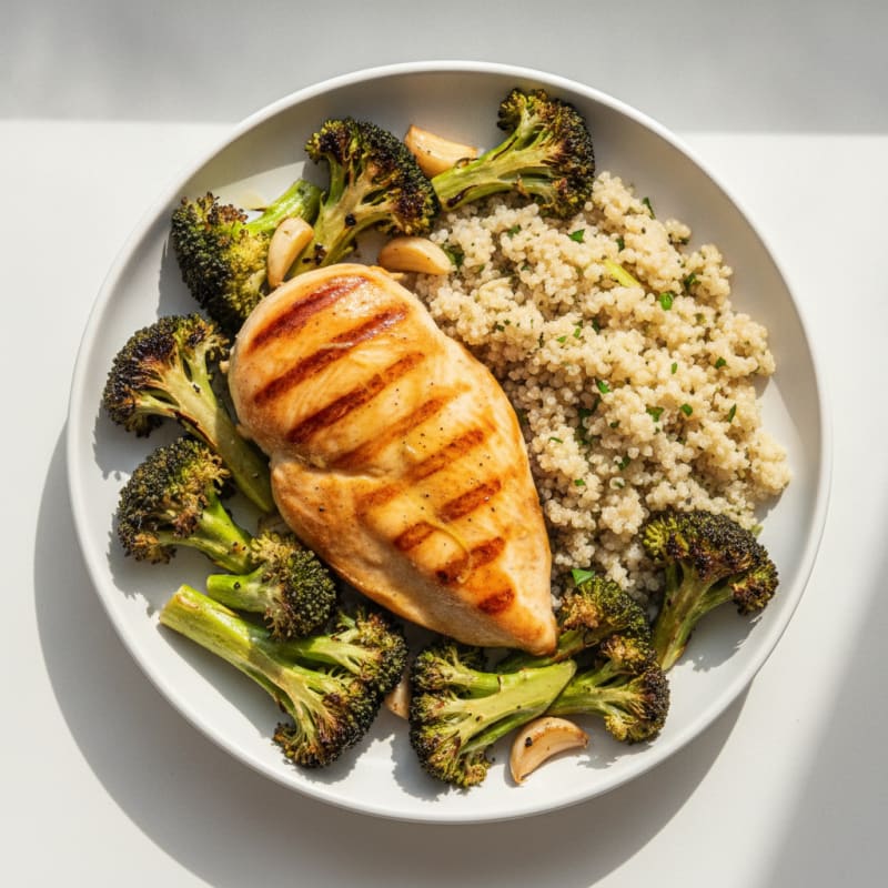 Grilled Chicken Breast with Quinoa and Roasted Broccoli