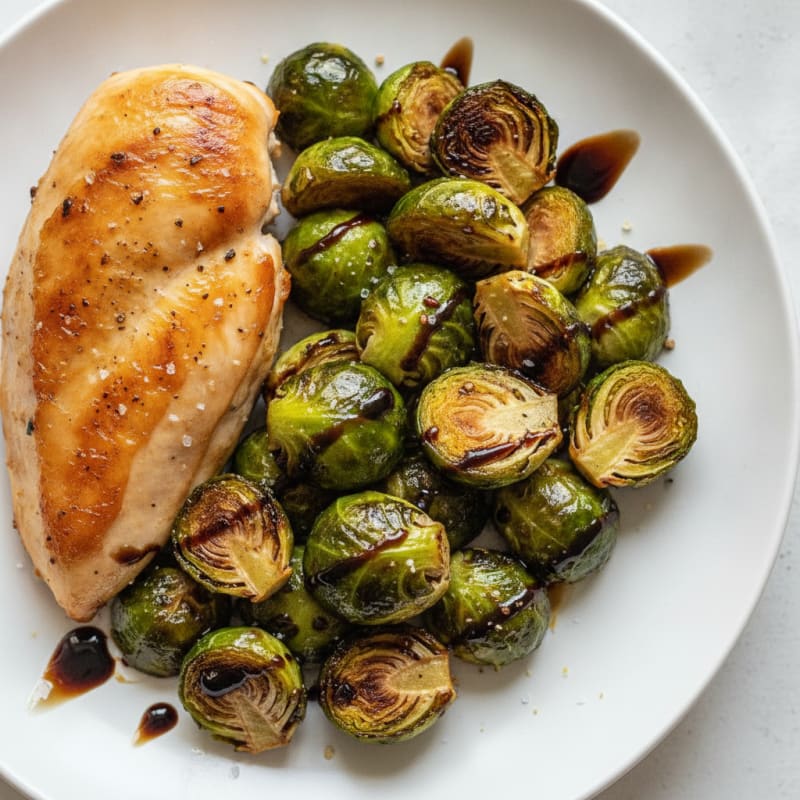 Balsamic Glazed Brussels Sprouts with Roasted Chicken