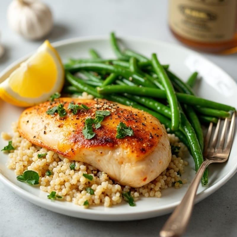 Lemon Herb Roasted Chicken with Fluffy Quinoa and Crispy Green Beans