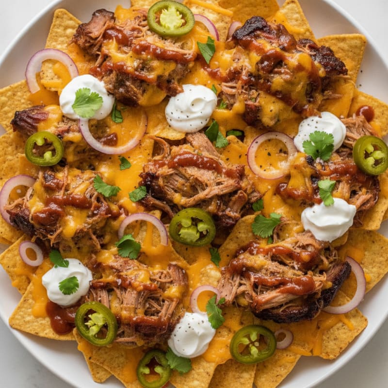 BBQ Pulled Pork Nachos with Pickled Jalapeños