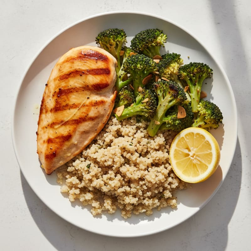 Grilled Chicken Breast with Roasted Broccoli and Quinoa