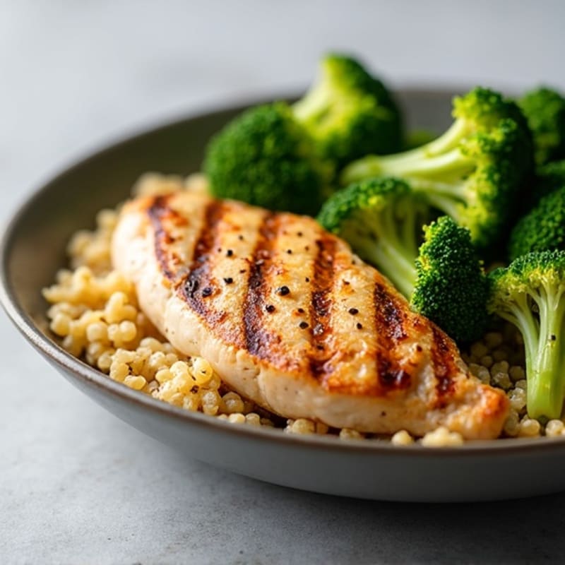 Grilled Chicken Breast with Roasted Broccoli and Quinoa