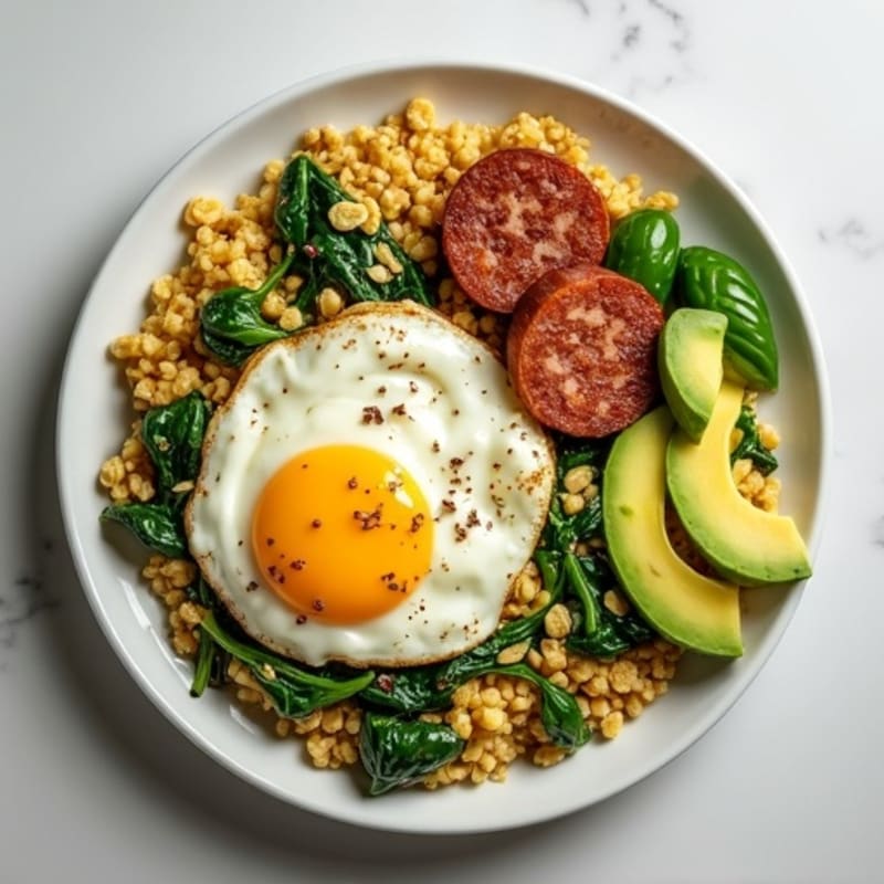 Egg White Scramble with Spinach and Turkey Sausage