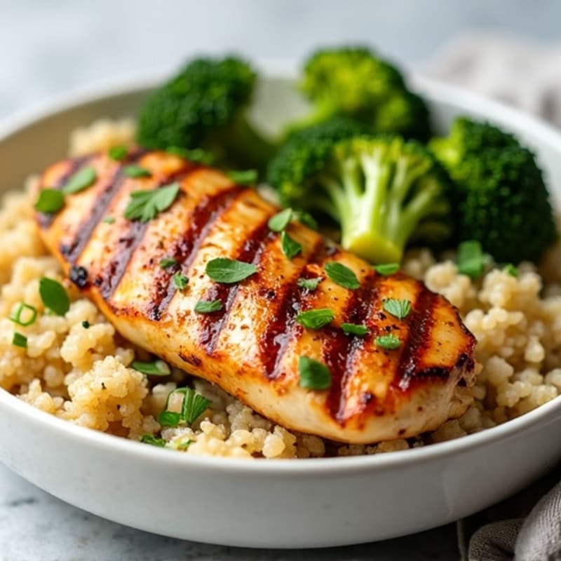 Grilled Chicken Breast with Roasted Broccoli and Quinoa