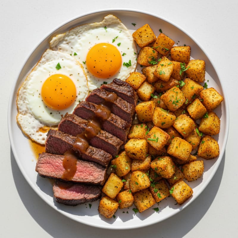 Pan-Seared Steak and Eggs with Roasted Potatoes
