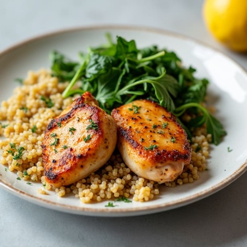 Herb-Roasted Chicken Thighs with Fiber-Rich Quinoa and Sautéed Greens