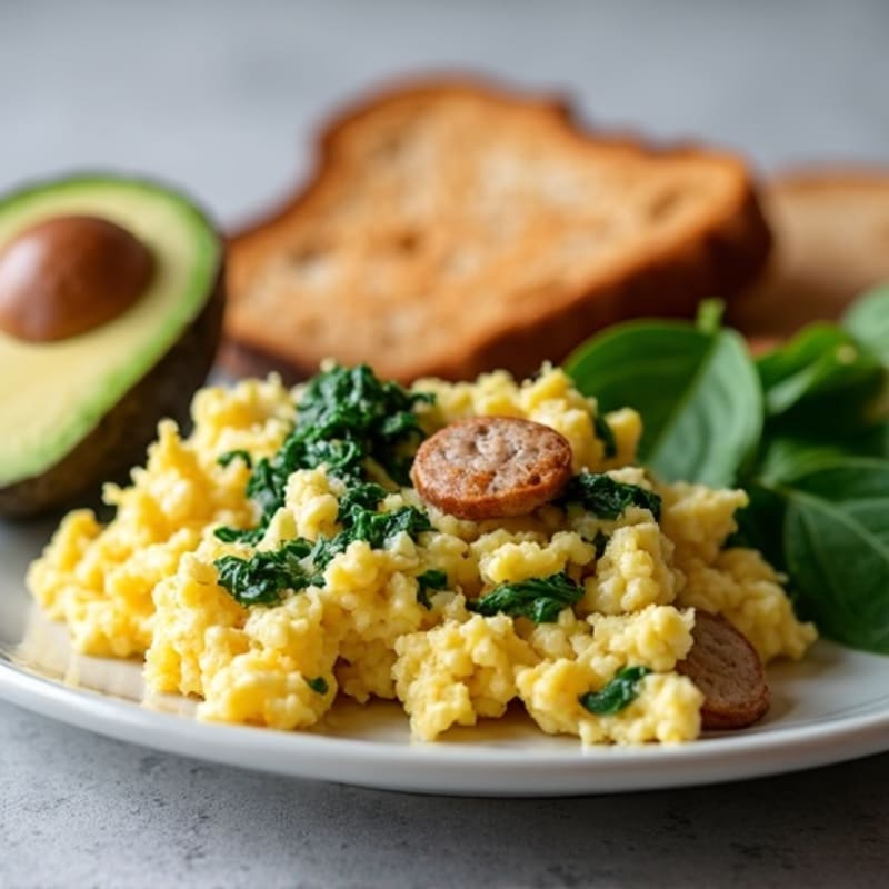 Egg White Scramble with Turkey Sausage and Wilted Spinach