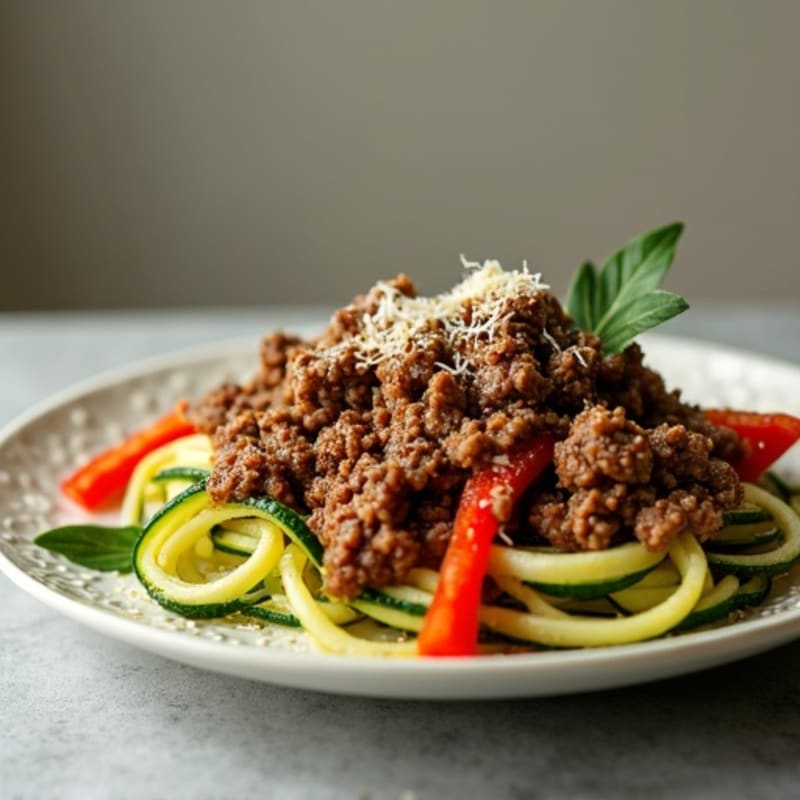 Lean Beef and Bell Pepper Skillet with Zucchini Noodles